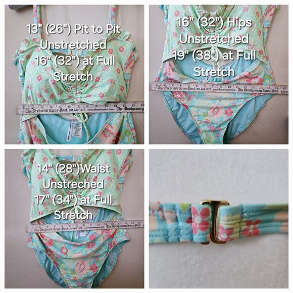 Size XL 15/17 Celebrity Pink Swim Multi-Colored Mismatched Floral One Piece - Picture 4 of 16